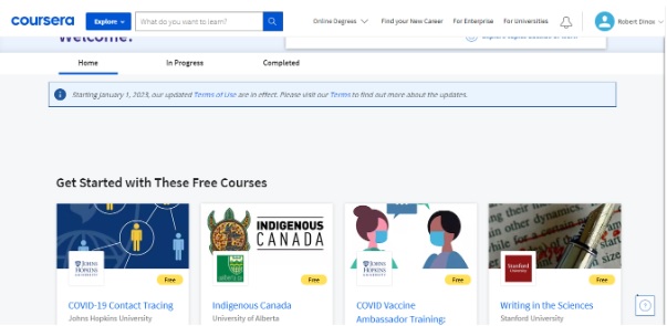 Visit your Home page of Coursera org login.